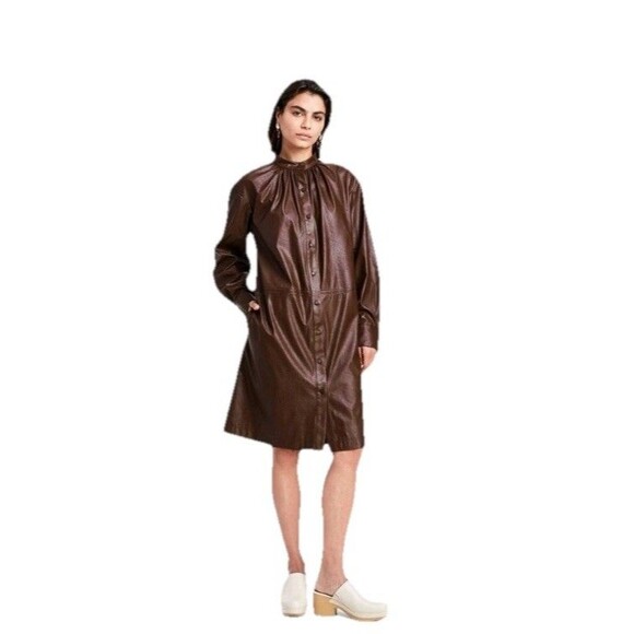 Rachel Comey x Target Long Sleeve Faux Leather Button Up Dress Brown Size 1X New - Picture 1 of 13